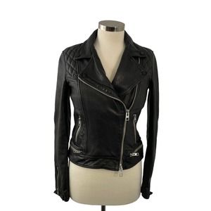 All Saints Women's Size 6 Black Conroy Leather Biker Moto Cropped Jacket